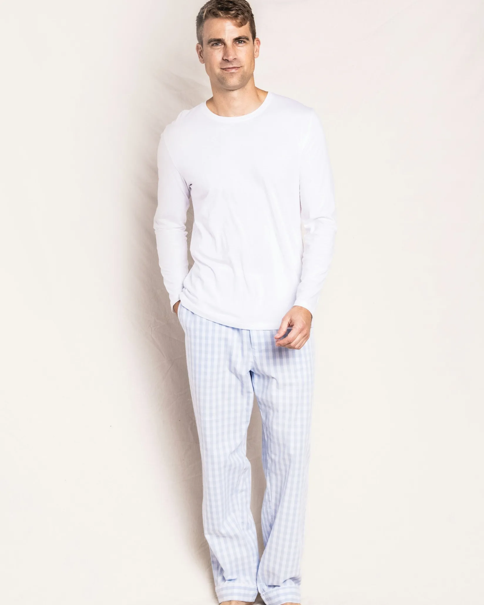 Petite Plume Men's Twill Pajama Pant in Navy Gingham