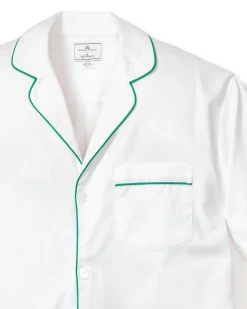 Petite Plume Men's Twill Pajama Set in White with Red Piping