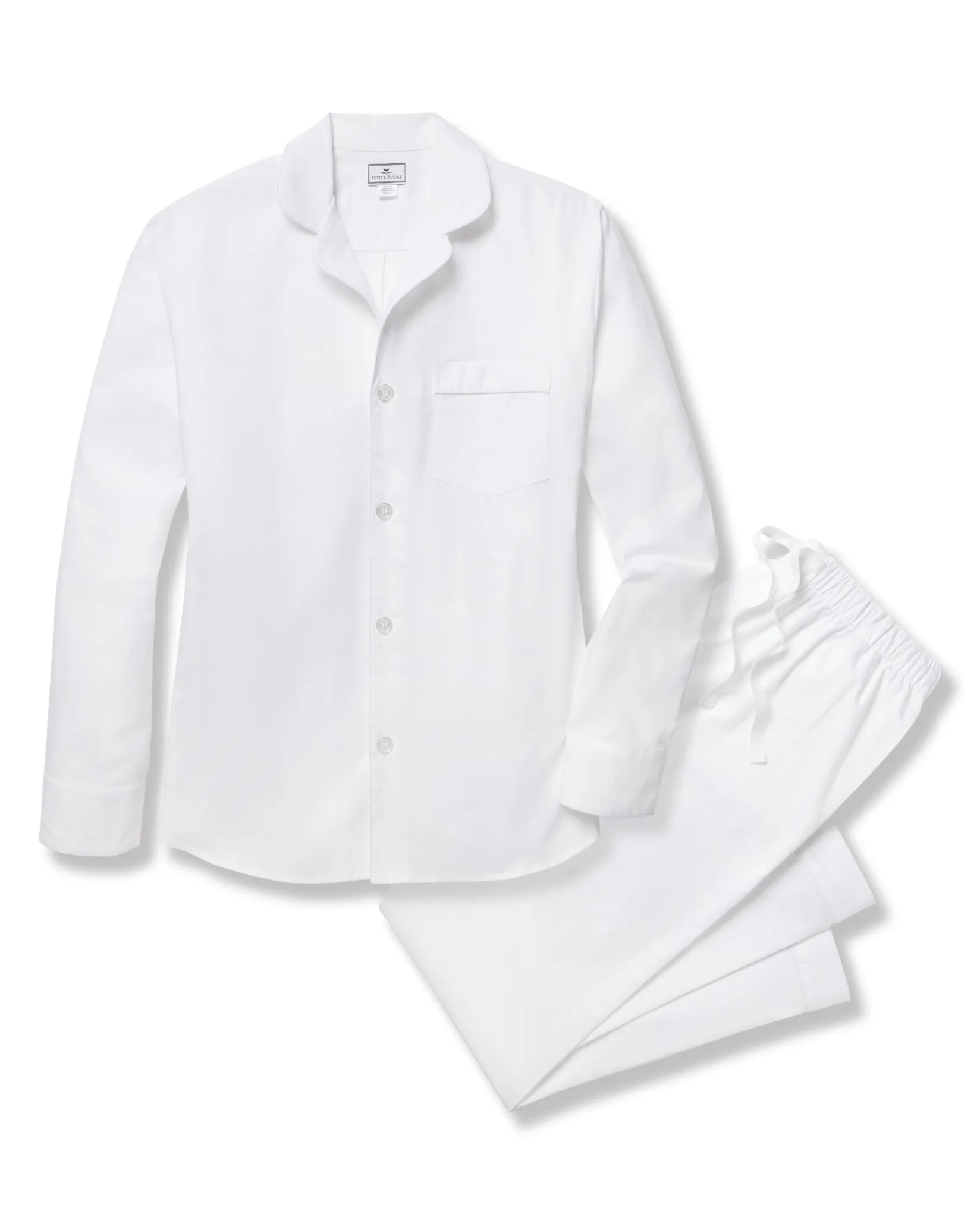 Petite Plume Men's Twill Pajama Set in White