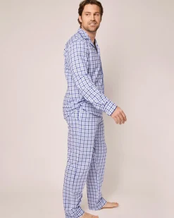 Petite Plume Men's Twill Pajama Set in Royal Blue Gingham