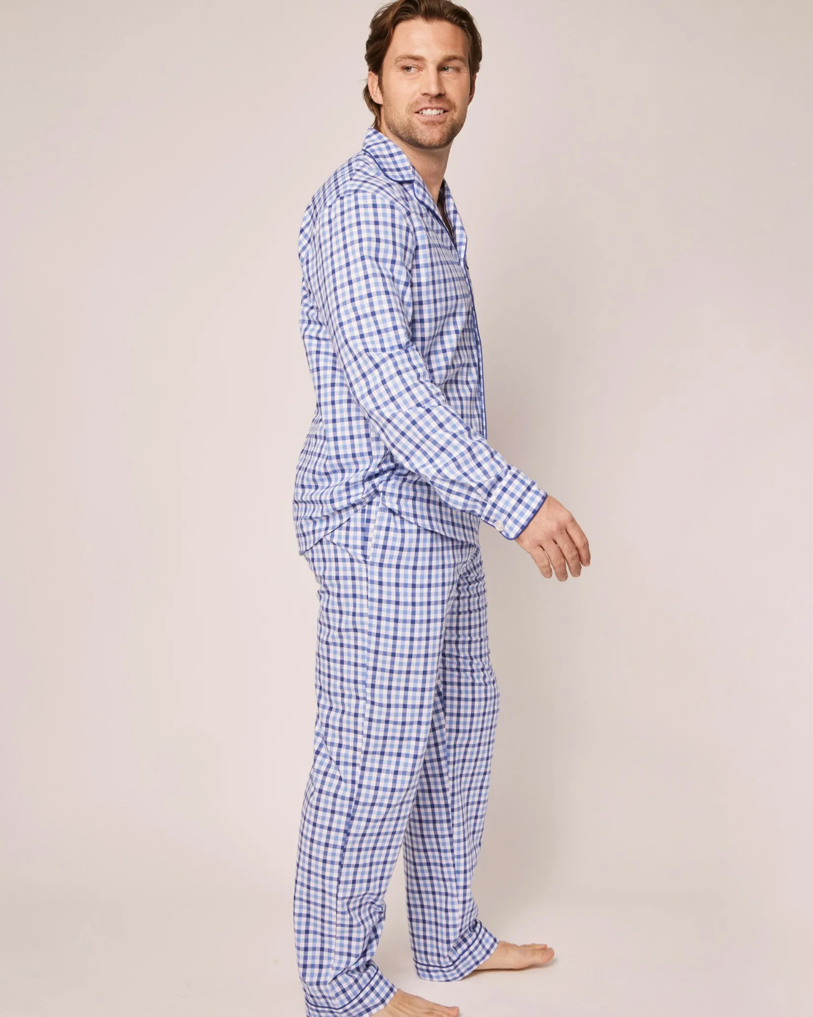 Petite Plume Men's Twill Pajama Set in Royal Blue Gingham