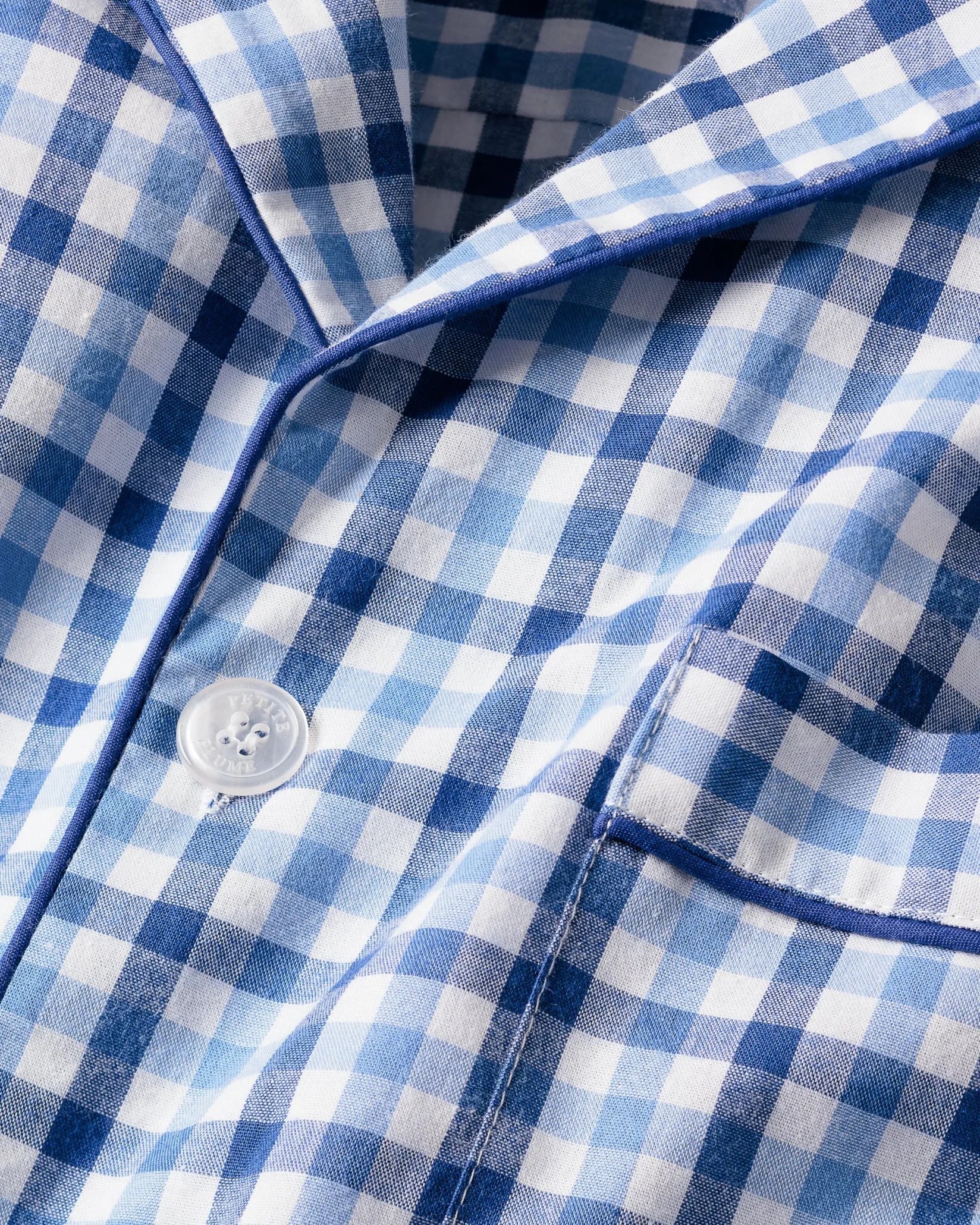 Petite Plume Men's Twill Pajama Set in Royal Blue Gingham