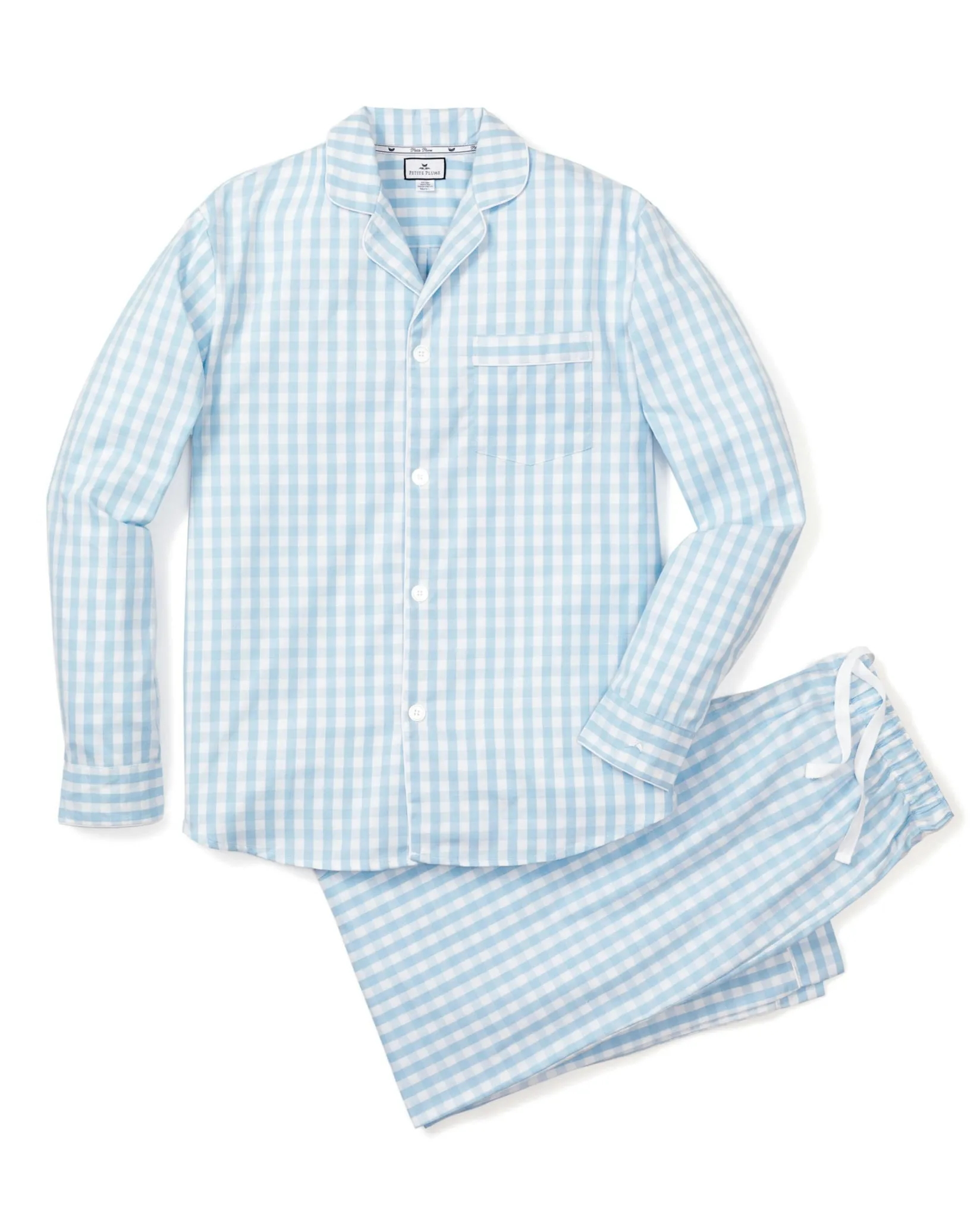 Petite Plume Men's Twill Pajama Set in Royal Blue Gingham