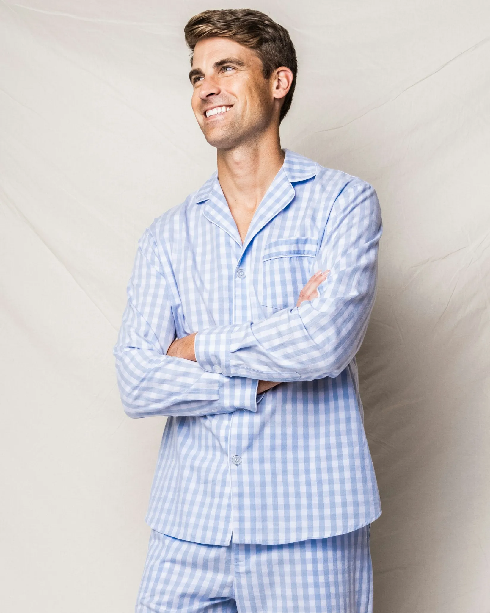 Petite Plume Men's Twill Pajama Set in Royal Blue Gingham