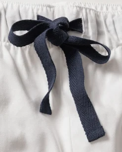 Petite Plume Men's Twill Pajama Set in White with Navy Piping