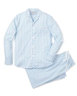 Petite Plume Men's Twill Pajama Set in Light Blue Gingham