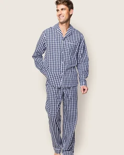 Petite Plume Men's Twill Pajama Set in Light Blue Gingham