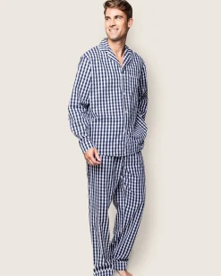 Petite Plume Men's Twill Pajama Set in Light Blue Gingham