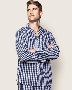 Petite Plume Men's Twill Pajama Set in Light Blue Gingham