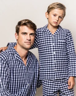 Petite Plume Men's Twill Pajama Set in Light Blue Gingham