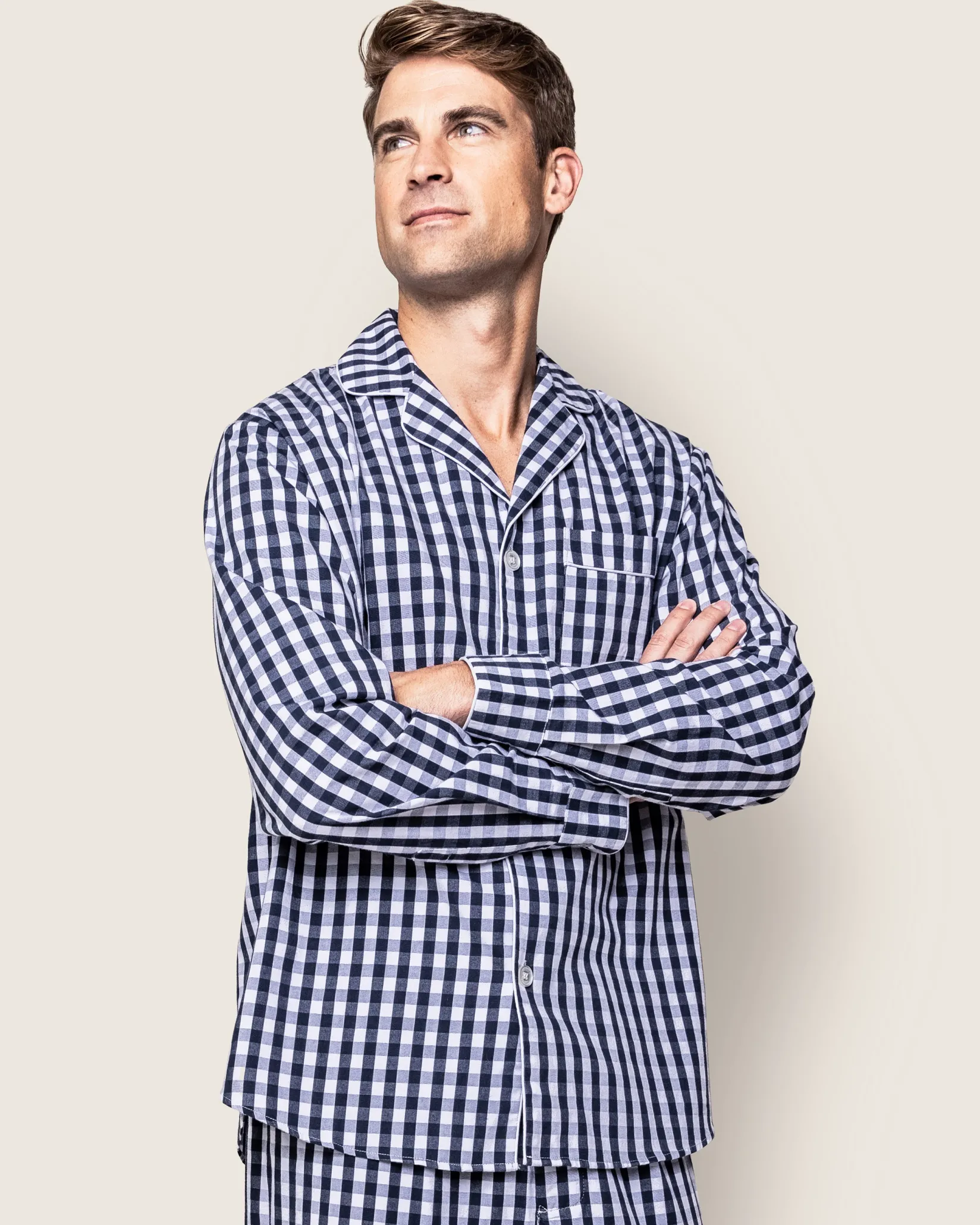 Petite Plume Men's Twill Pajama Set in Navy Gingham