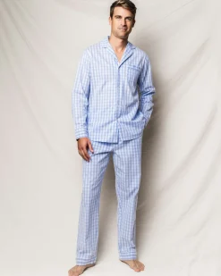 Petite Plume Men's Twill Pajama Set in Navy Gingham