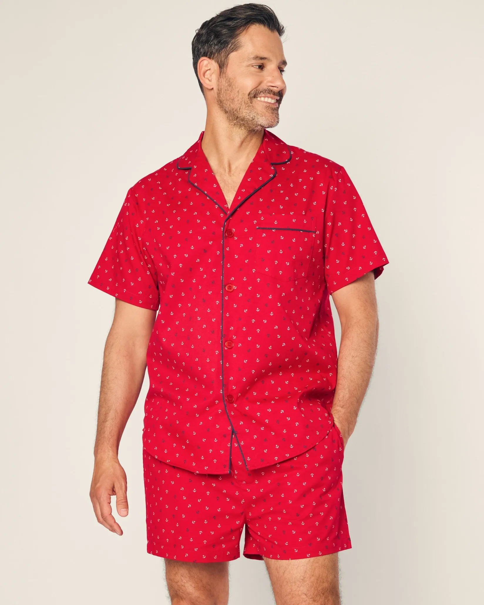 Petite Plume Men's Twill Pajama Short Set in