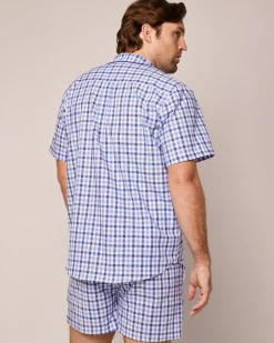Petite Plume Men's Twill Pajama Short Set in Royal Blue Gingham
