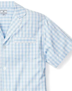 Petite Plume Men's Twill Pajama Short Set in Royal Blue Gingham