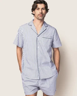 Petite Plume Men's Twill Pajama Short Set in Navy French Ticking