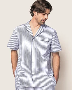 Petite Plume Men's Twill Pajama Short Set in Navy French Ticking