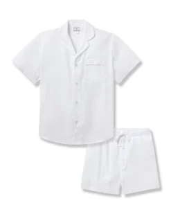 Petite Plume Men's Twill Pajama Short Set in White