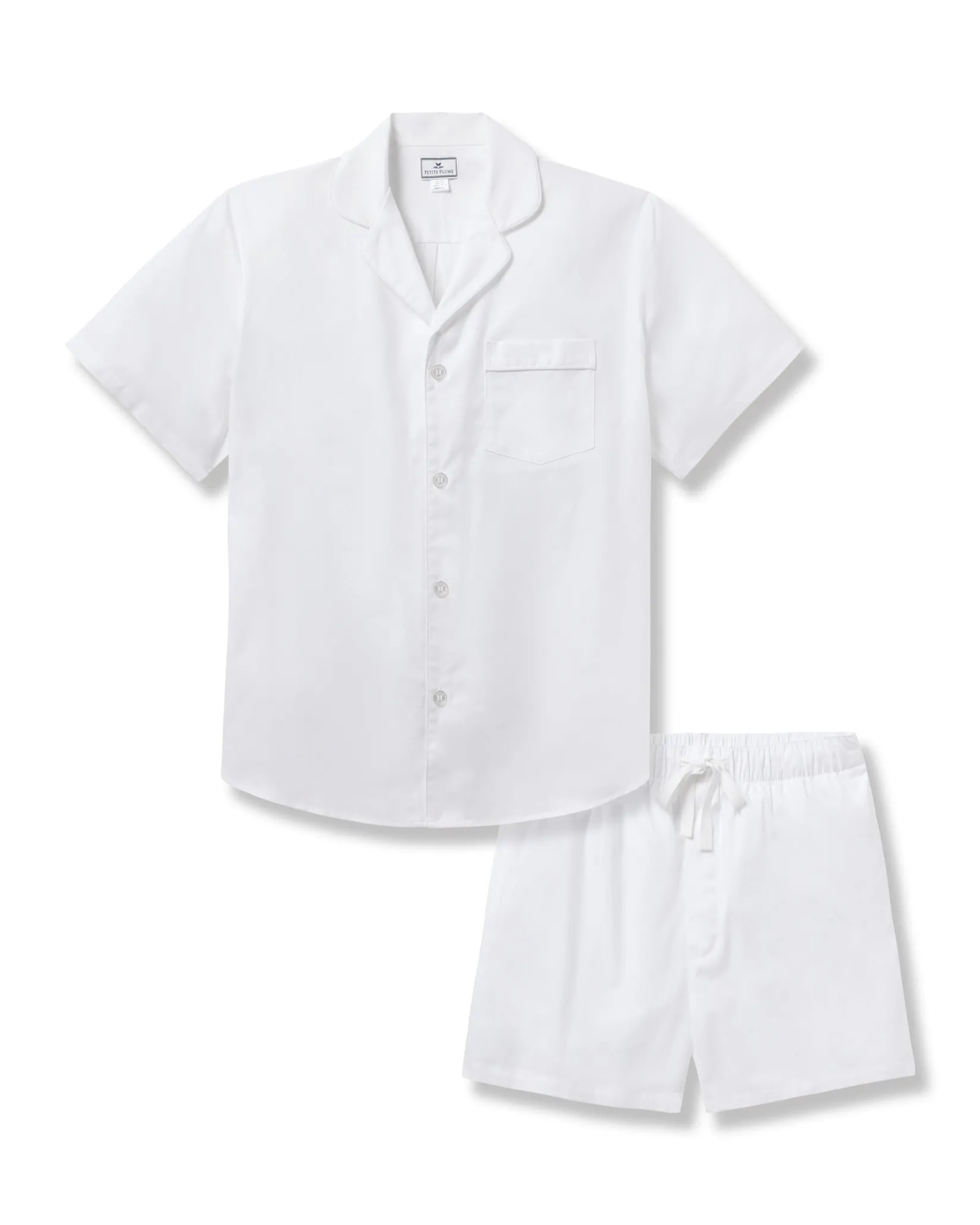 Petite Plume Men's Twill Pajama Short Set in White