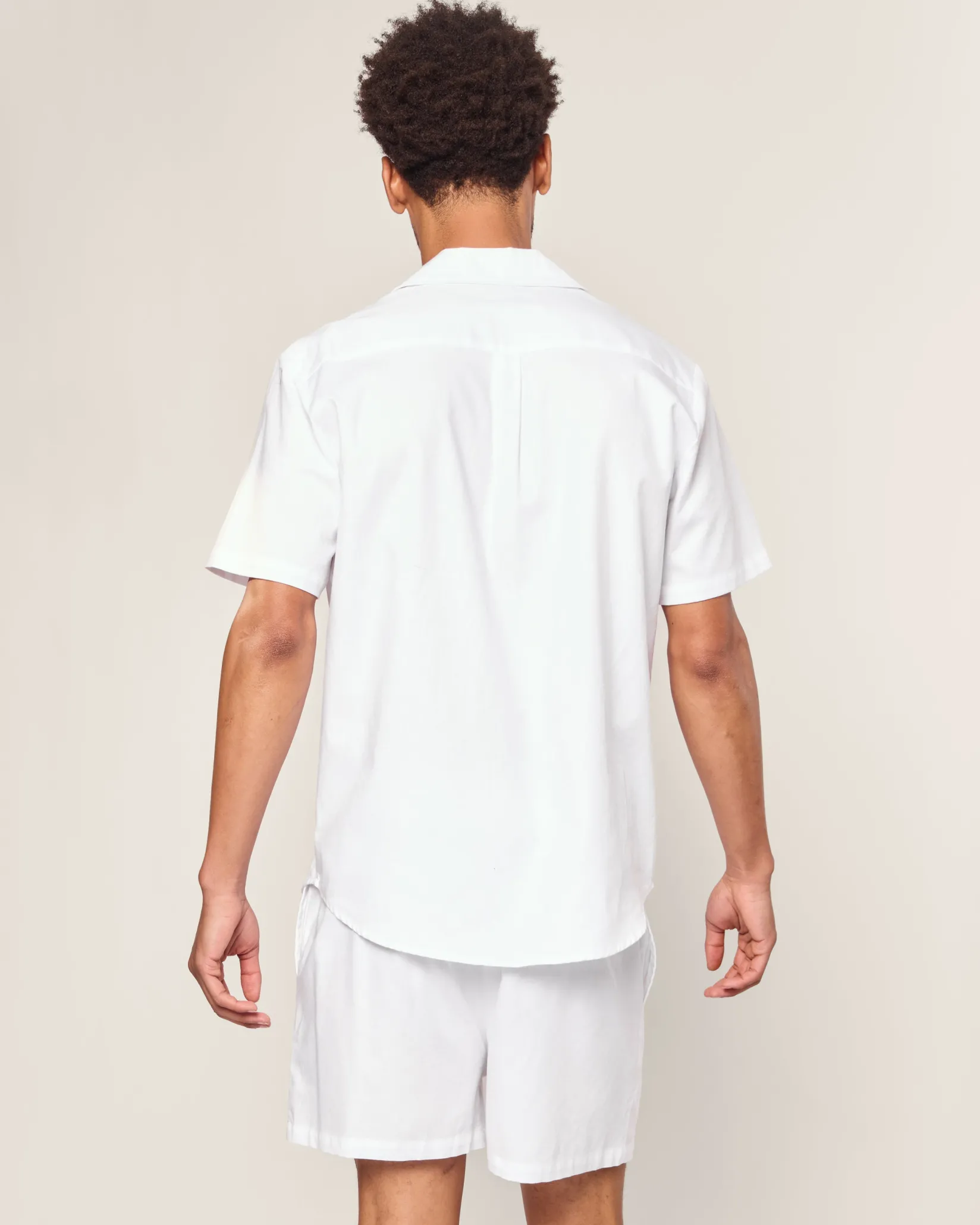 Petite Plume Men's Twill Pajama Short Set in White