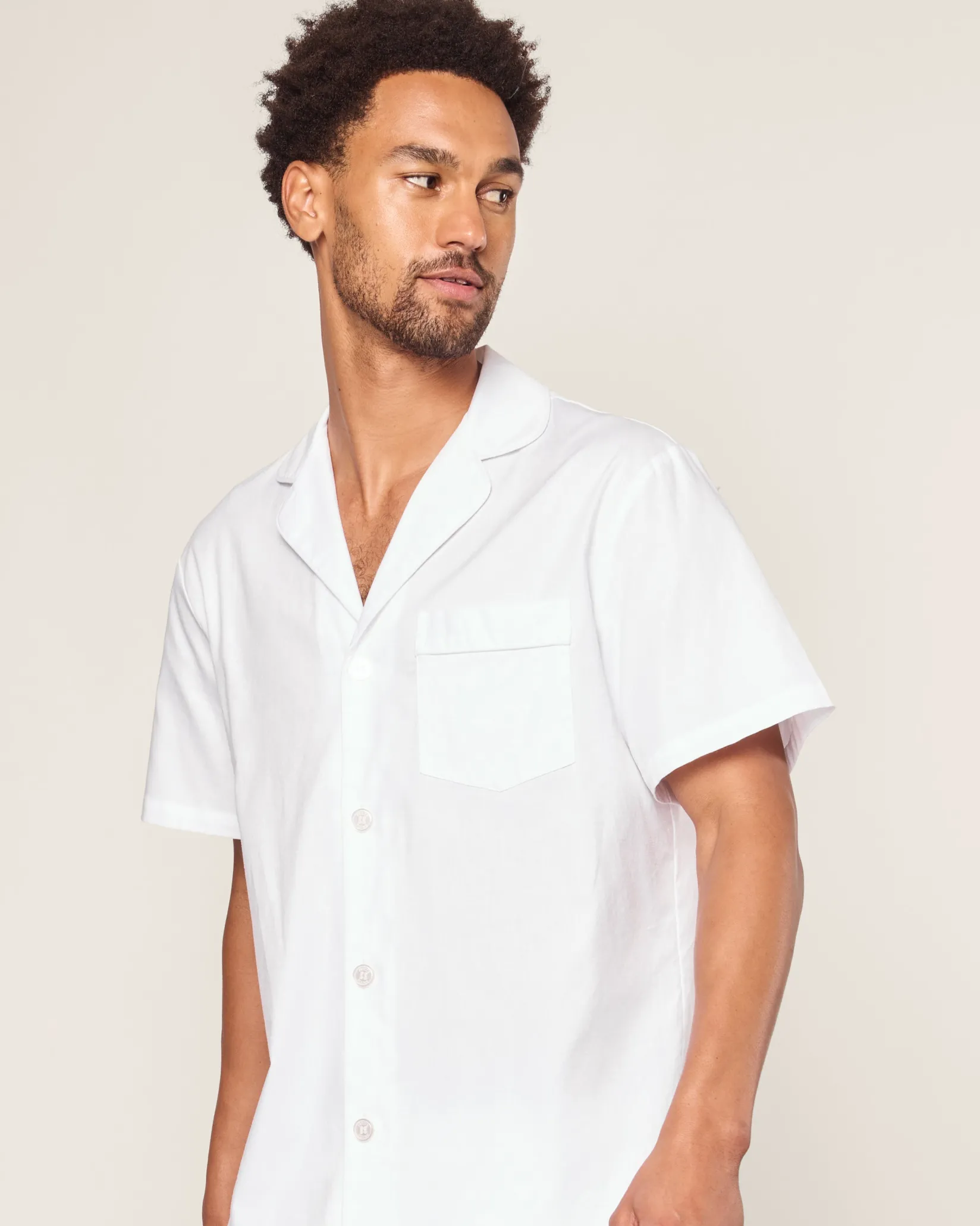 Petite Plume Men's Twill Pajama Short Set in White