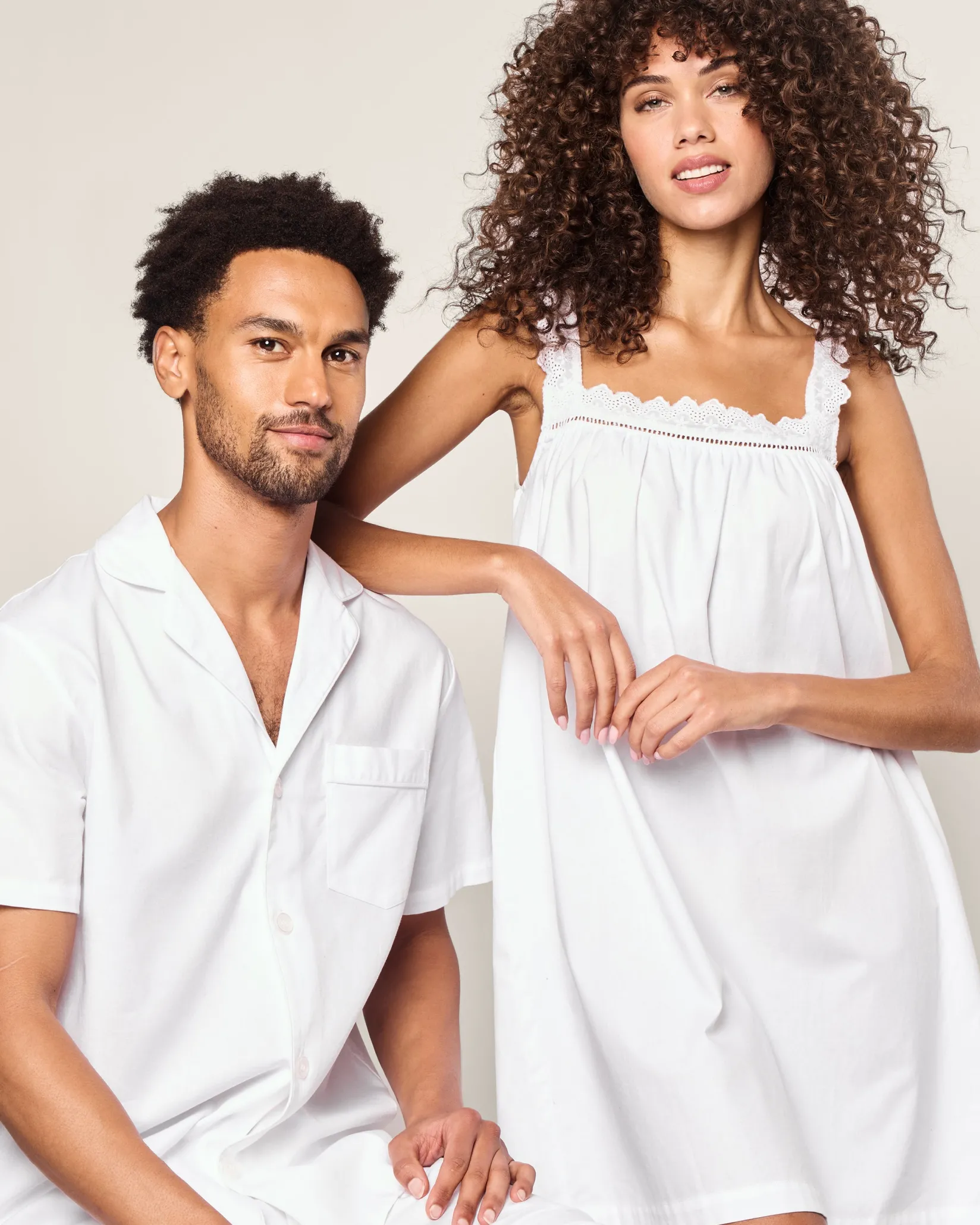 Petite Plume Men's Twill Pajama Short Set in White