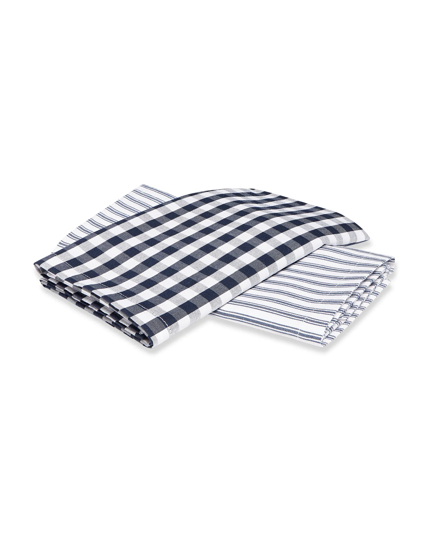 Petite Plume Navy French Ticking & Navy Gingham Tea Towel Set