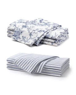 Petite Plume Signature Twill Napkin Set in Navy French Ticking & Timeless Toile