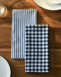 Petite Plume Signature Twill Napkins in Navy French Ticking