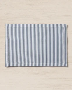Petite Plume Signature Twill Placemats in Navy French Ticking