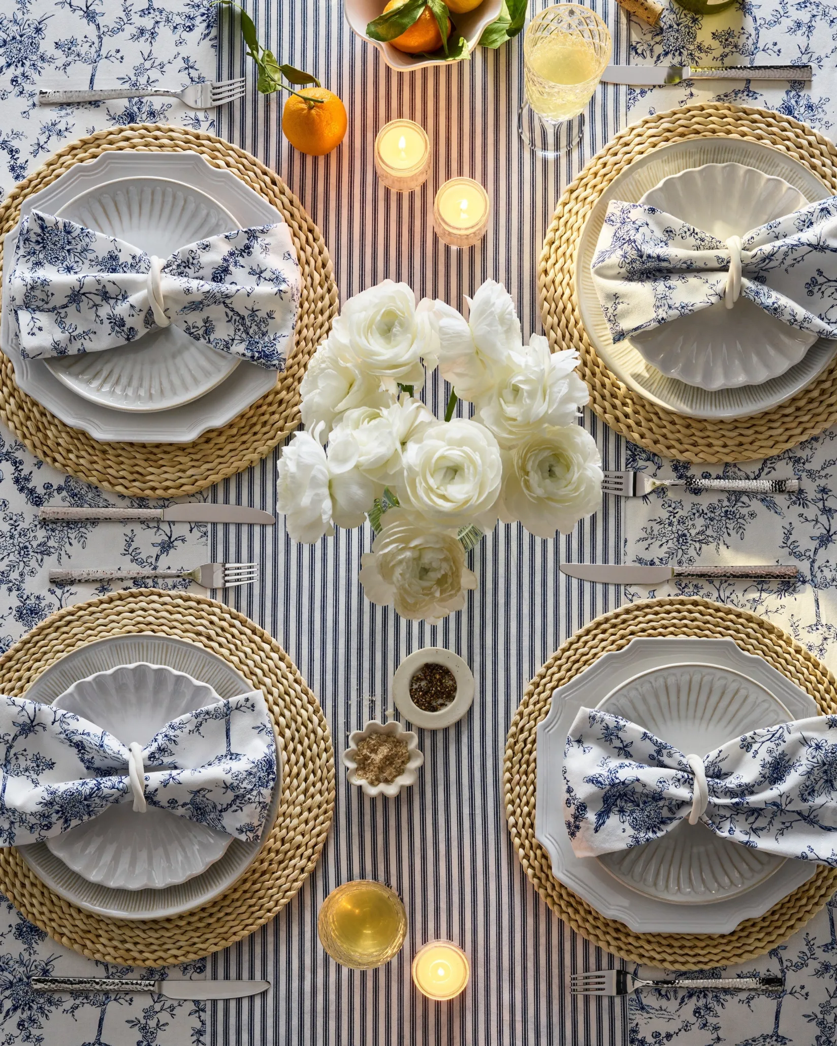 Petite Plume Signature Twill Tablecloth in Timeless Toile