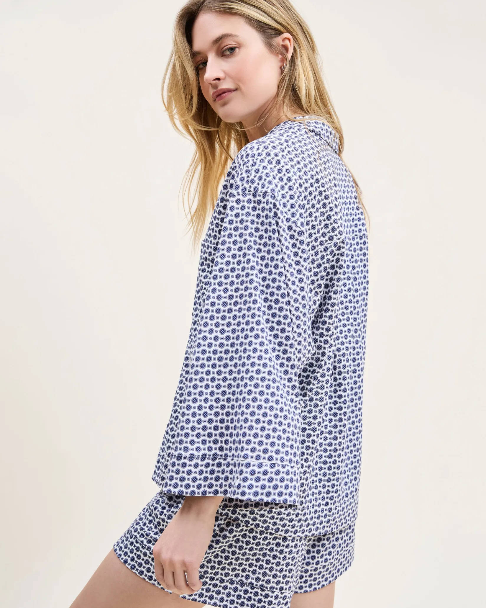 Women Petite Plume The Olivia Pima Short Set in Navy Foulard