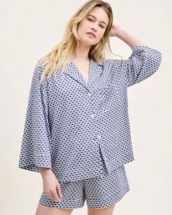 Women Petite Plume The Olivia Pima Short Set in Navy Foulard