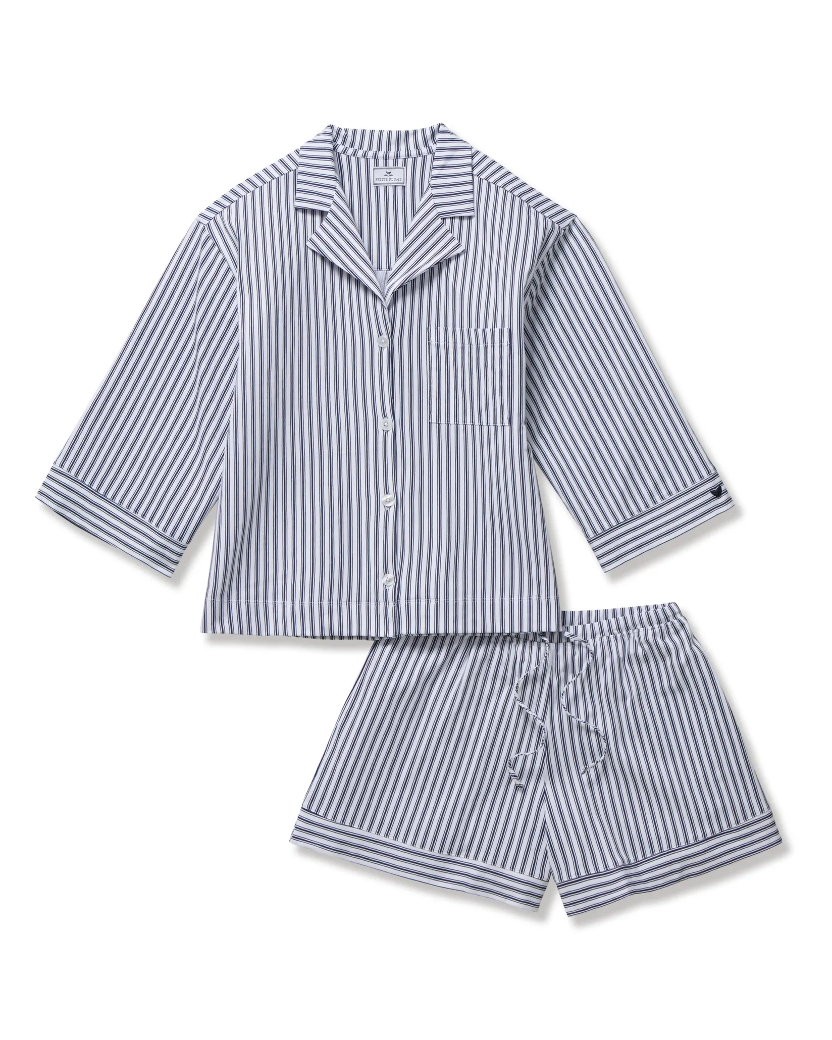 Women Petite Plume The Olivia Pima Short Set in Navy French Ticking