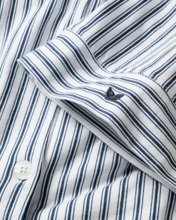 Women Petite Plume The Olivia Wide Leg Pima Pajama Set in Navy French Ticking
