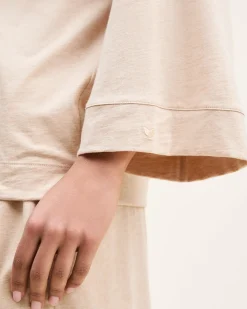 Women Petite Plume The Olivia Wide Leg Pima Pajama Set in Camel