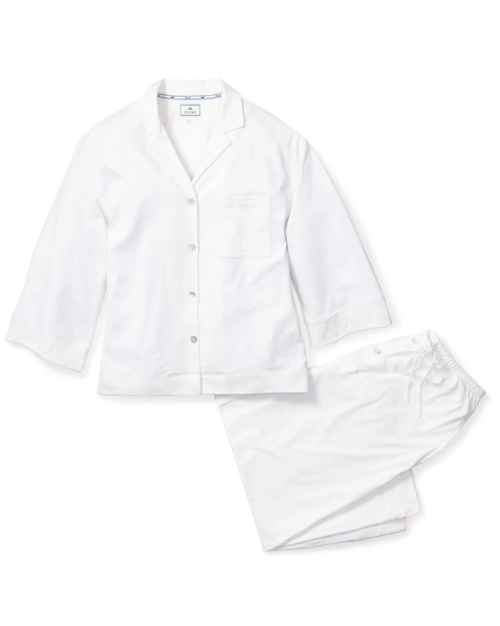 Women Petite Plume The Olivia Wide Leg Pima Pajama Set in White