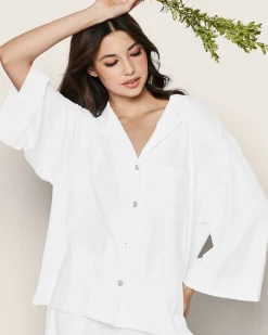 Women Petite Plume The Olivia Wide Leg Pima Pajama Set in White