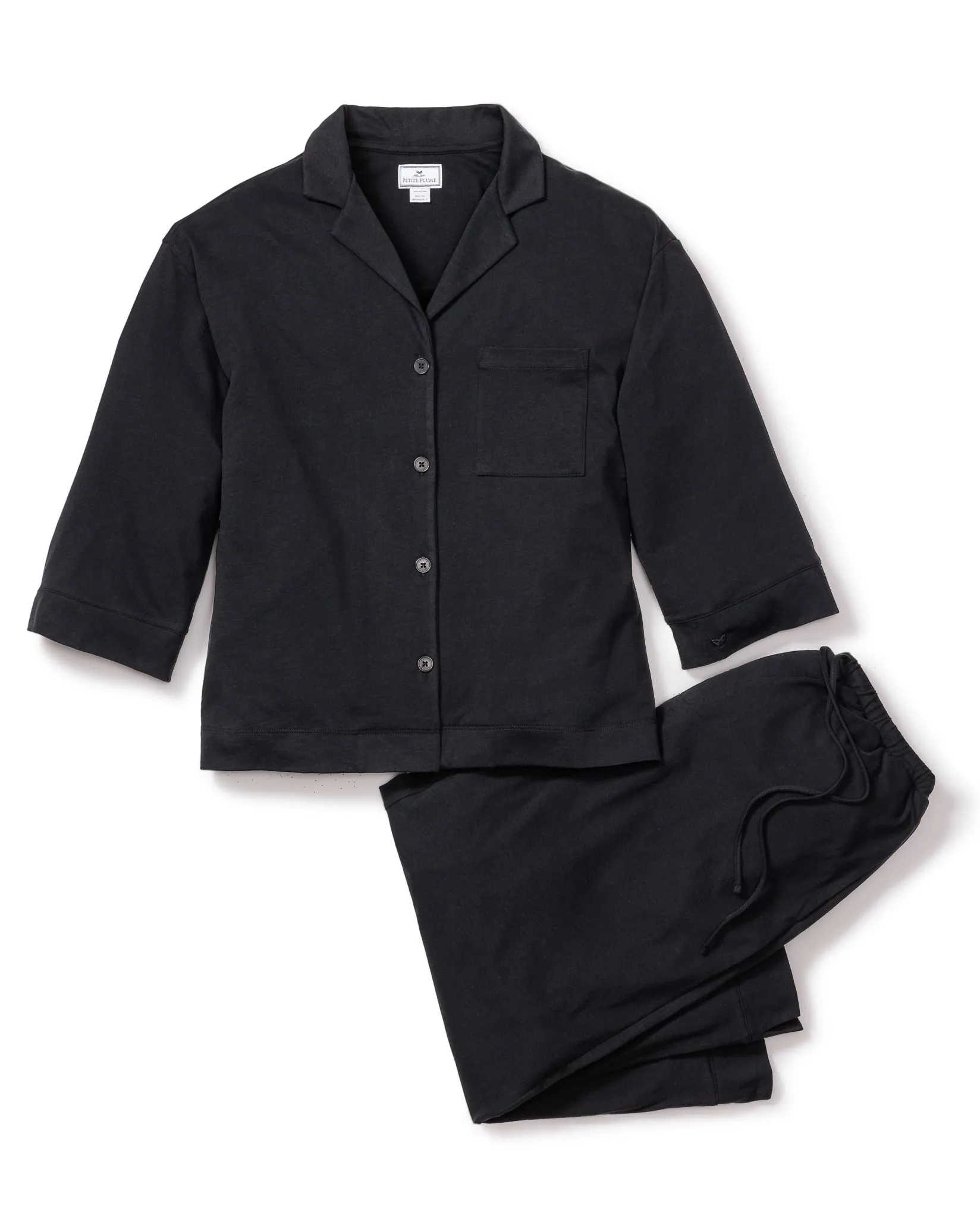 Women Petite Plume The Olivia Wide Leg Pima Pajama Set in Black