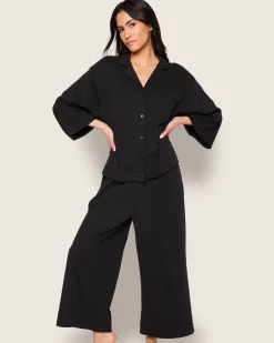 Women Petite Plume The Olivia Wide Leg Pima Pajama Set in Black