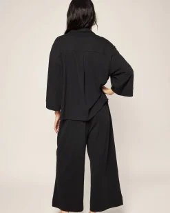Women Petite Plume The Olivia Wide Leg Pima Pajama Set in Black
