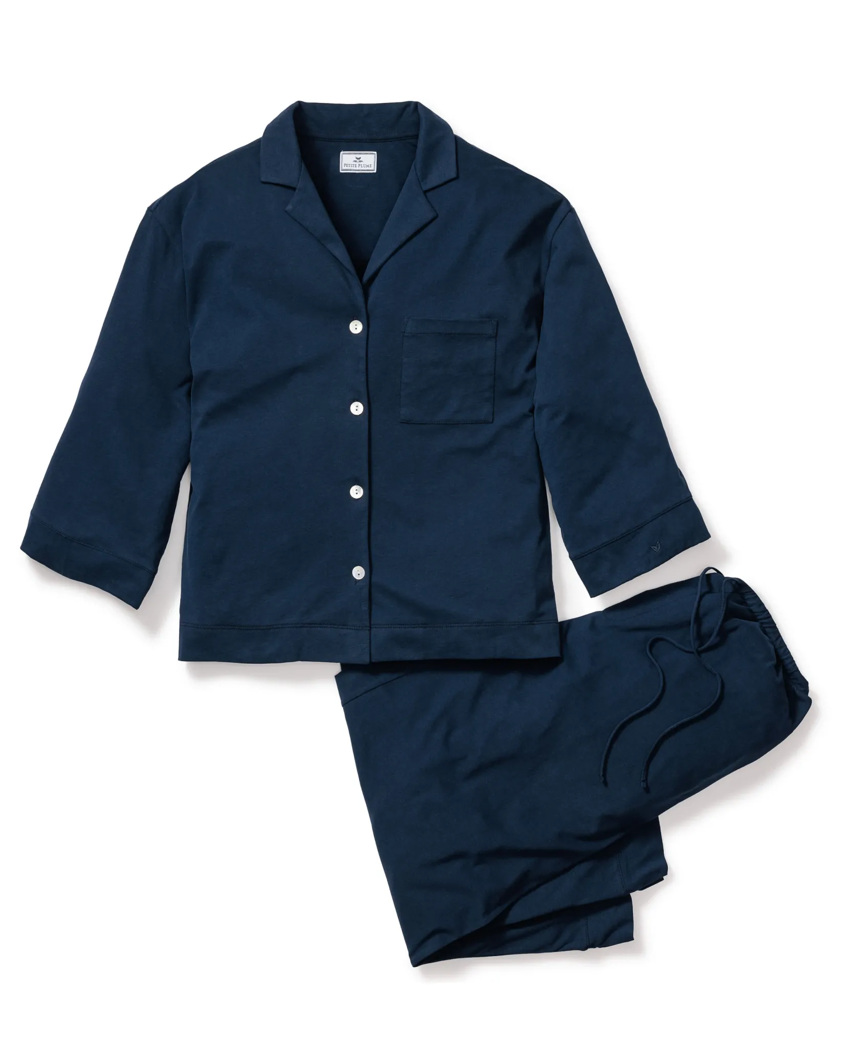 Women Petite Plume The Olivia Wide Leg Pima Pajama Set in Navy