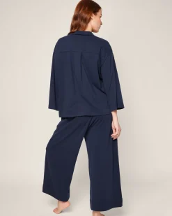 Women Petite Plume The Olivia Wide Leg Pima Pajama Set in Navy