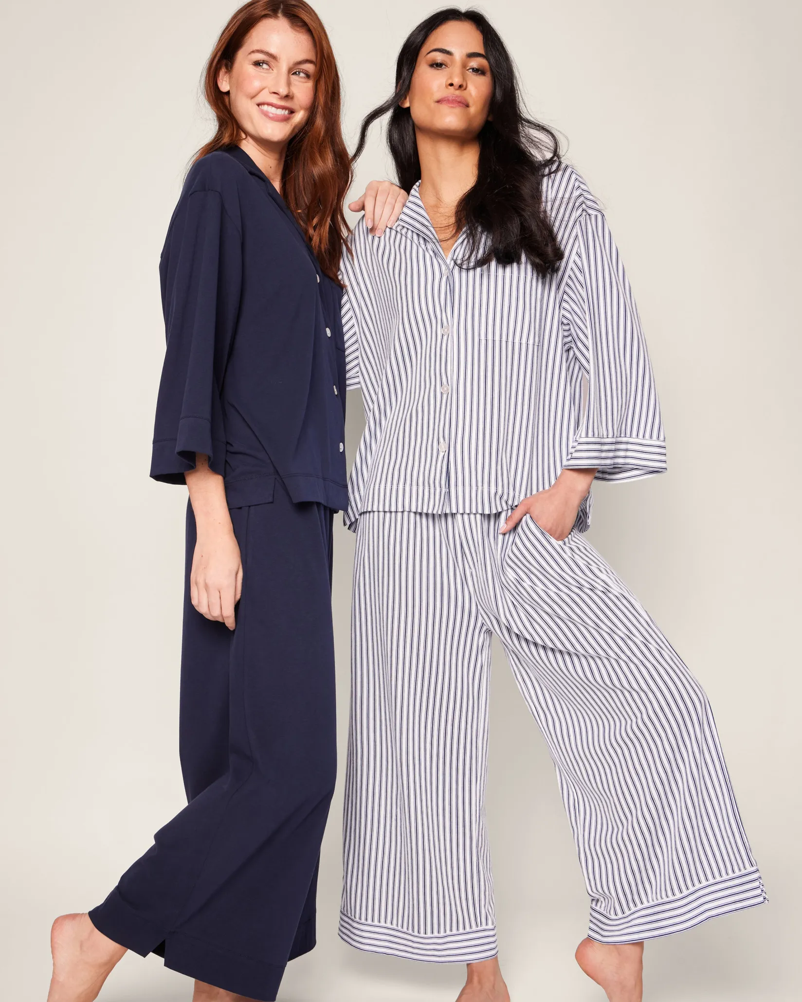 Women Petite Plume The Olivia Wide Leg Pima Pajama Set in Navy