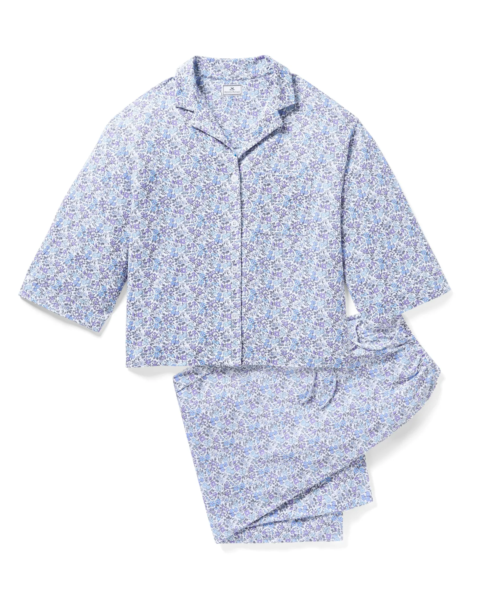 Women Petite Plume The Olivia Wide Leg Pima Pajama Set in Fleur d'Azur