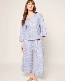 Women Petite Plume The Olivia Wide Leg Pima Pajama Set in Fleur d'Azur