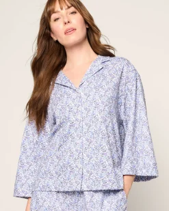 Women Petite Plume The Olivia Wide Leg Pima Pajama Set in Fleur d'Azur
