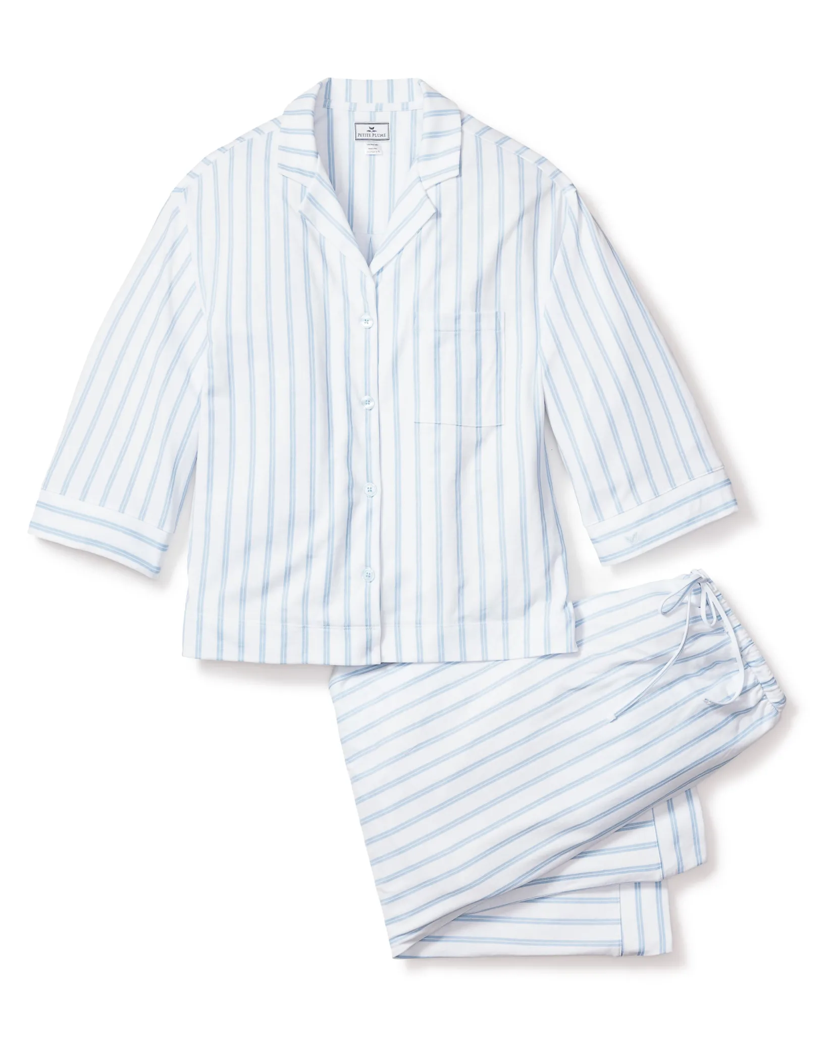 Women Petite Plume The Olivia Wide Leg Pima Pajama Set in Periwinkle Stripe