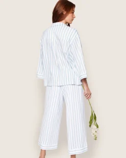 Women Petite Plume The Olivia Wide Leg Pima Pajama Set in Periwinkle Stripe