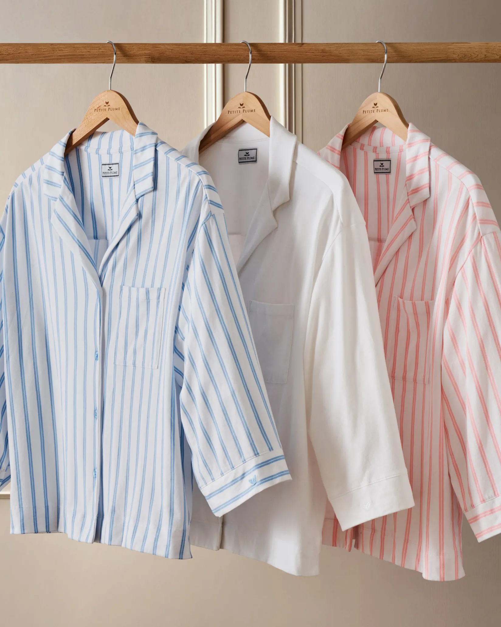 Women Petite Plume The Olivia Wide Leg Pima Pajama Set in Periwinkle Stripe